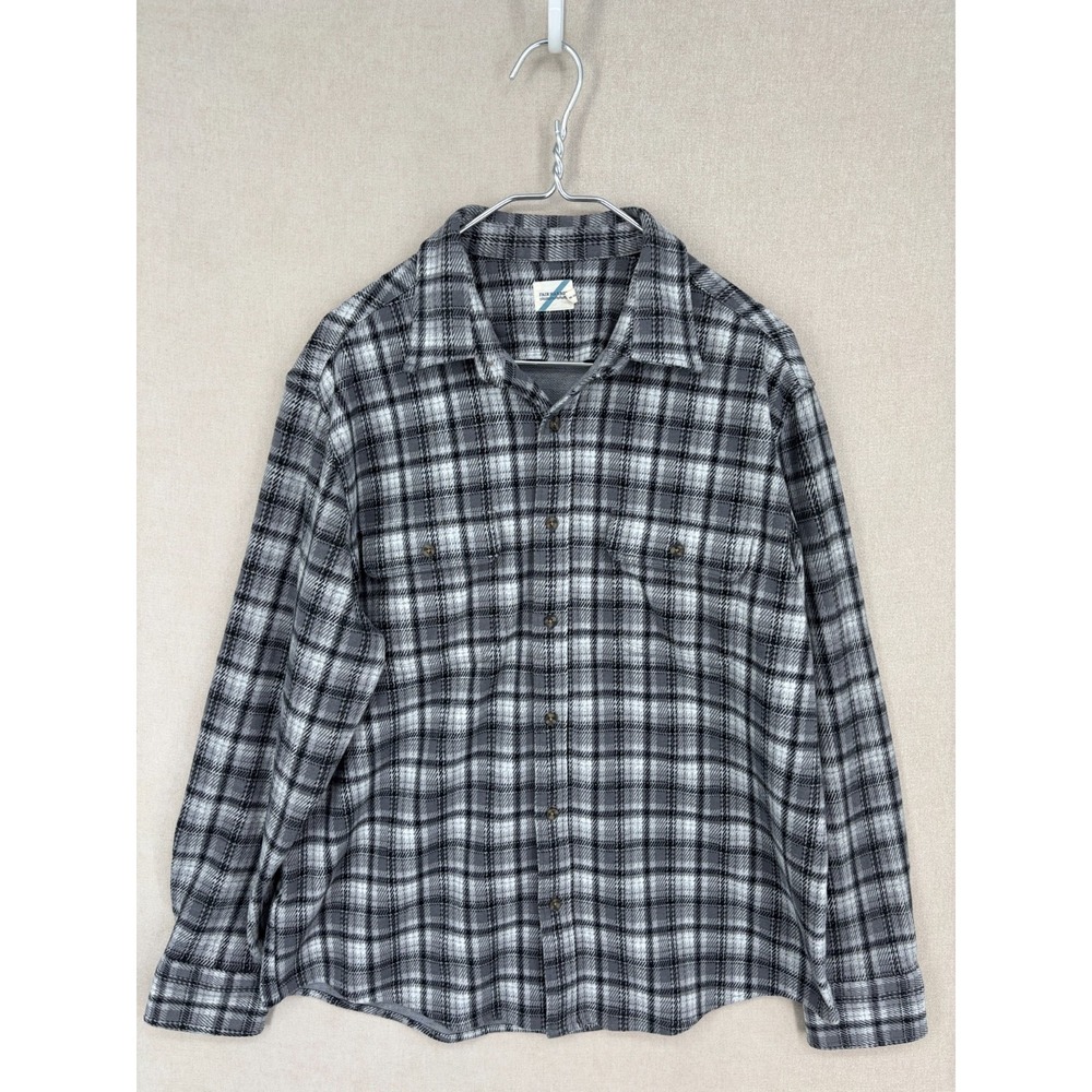 Fair Harbor Shirt Mens XL Grey Plaid Flannel Lightweight Stretch Flap Pockets